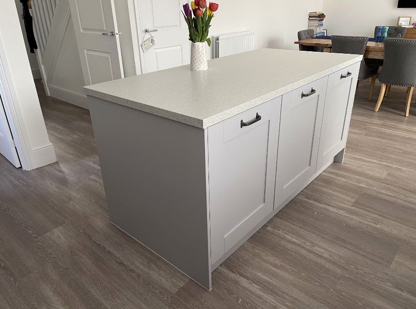 Light grey shaker kitchen with island, another view